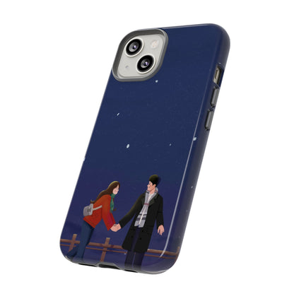 Blue Illustrated Couple and Night Sky Phone Case