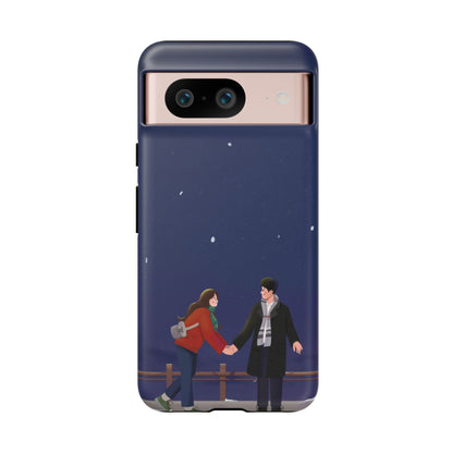 Blue Illustrated Couple and Night Sky Phone Case