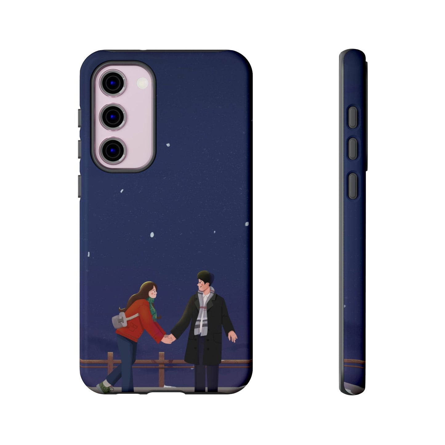 Blue Illustrated Couple and Night Sky Phone Case