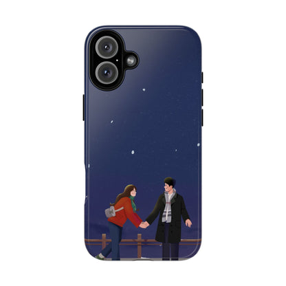 Blue Illustrated Couple and Night Sky Phone Case