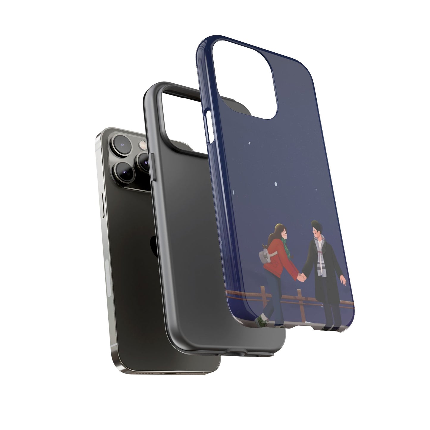Blue Illustrated Couple and Night Sky Phone Case