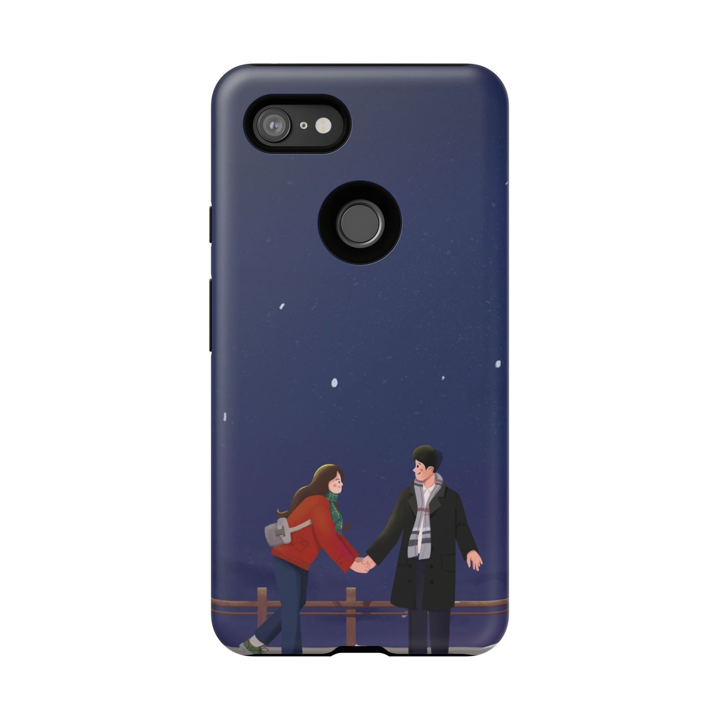 Blue Illustrated Couple and Night Sky Phone Case