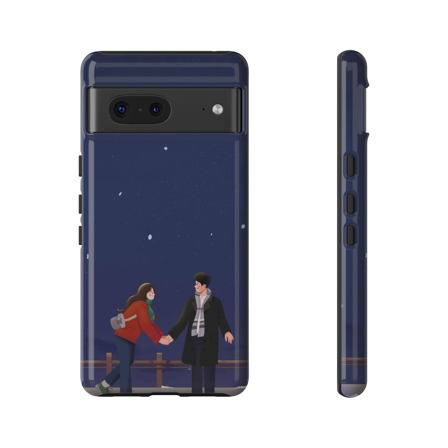 Blue Illustrated Couple and Night Sky Phone Case