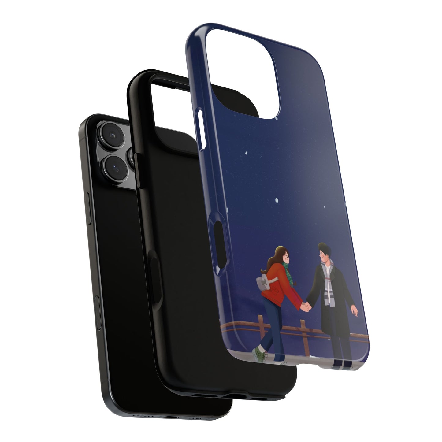 Blue Illustrated Couple and Night Sky Phone Case