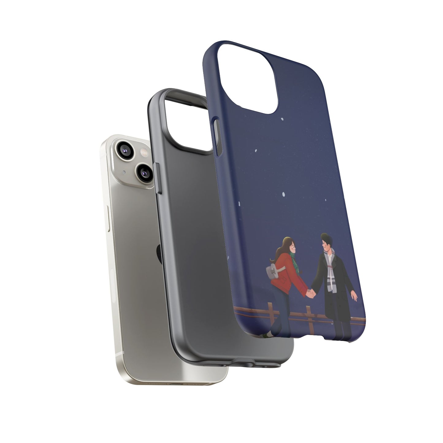 Blue Illustrated Couple and Night Sky Phone Case