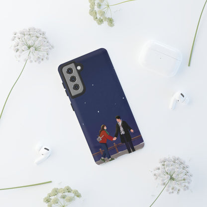 Blue Illustrated Couple and Night Sky Phone Case