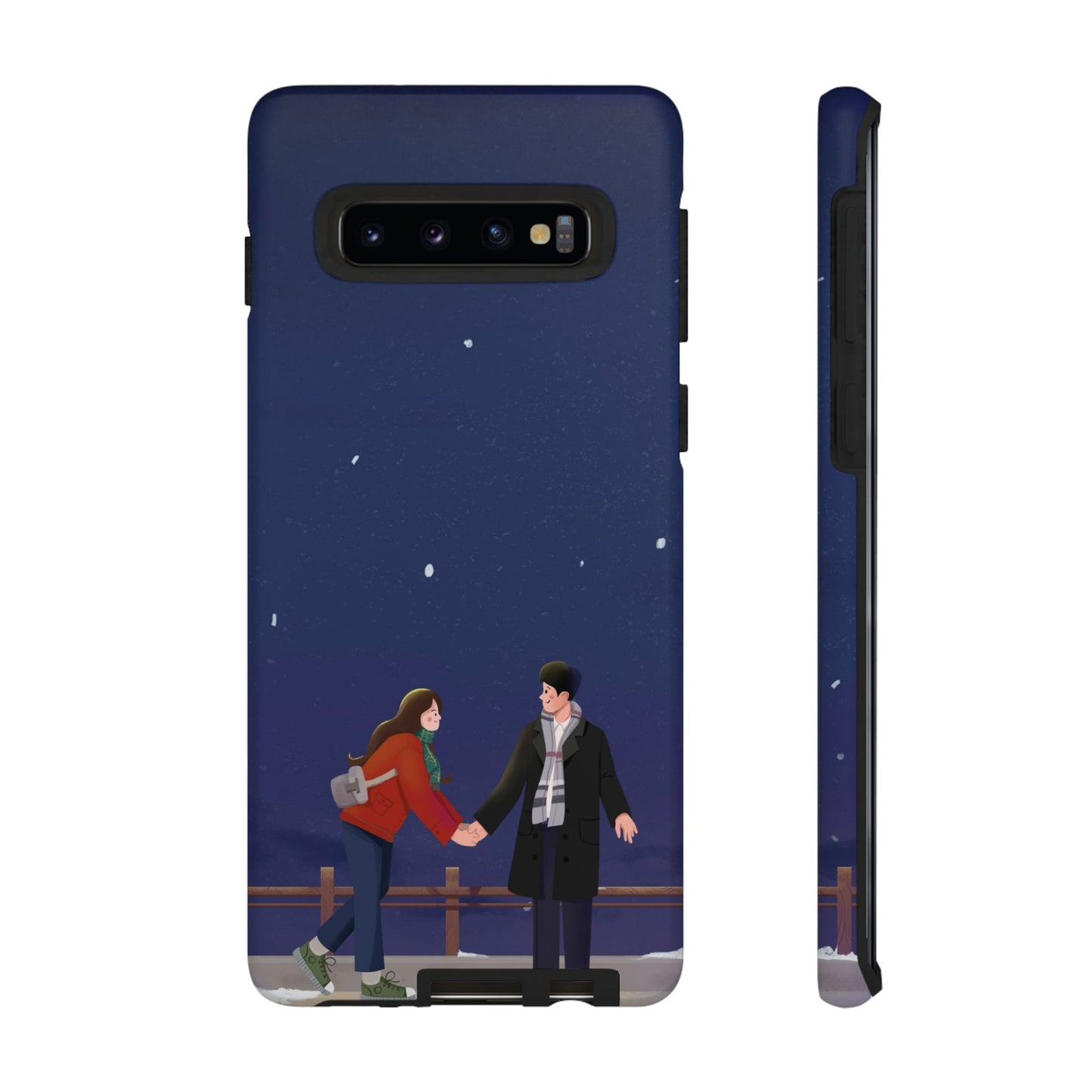 Blue Illustrated Couple and Night Sky Phone Case