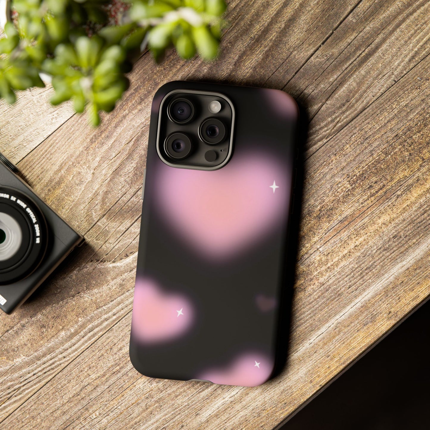 Black and Pink Blurry Heart Phone Case