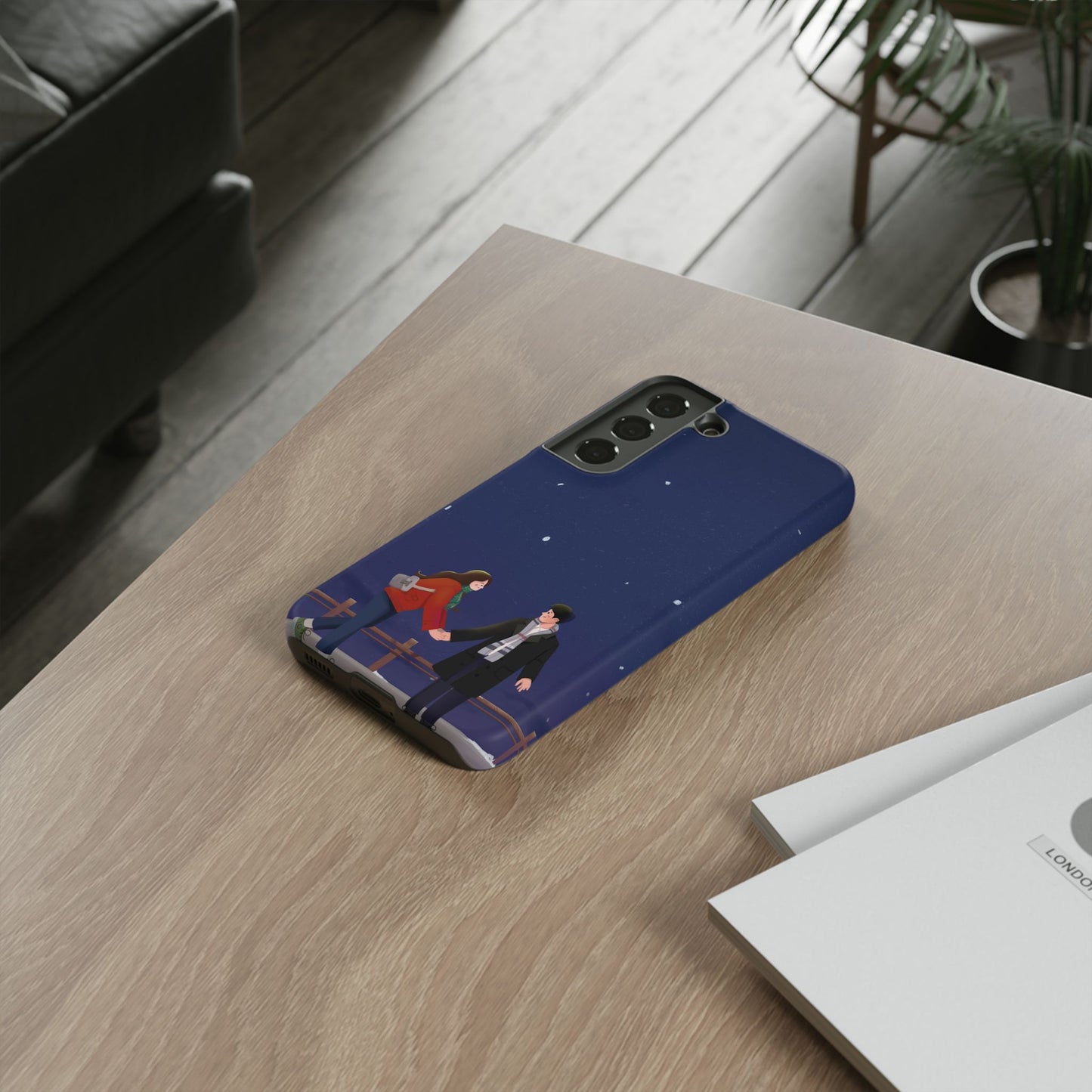 Blue Illustrated Couple and Night Sky Phone Case