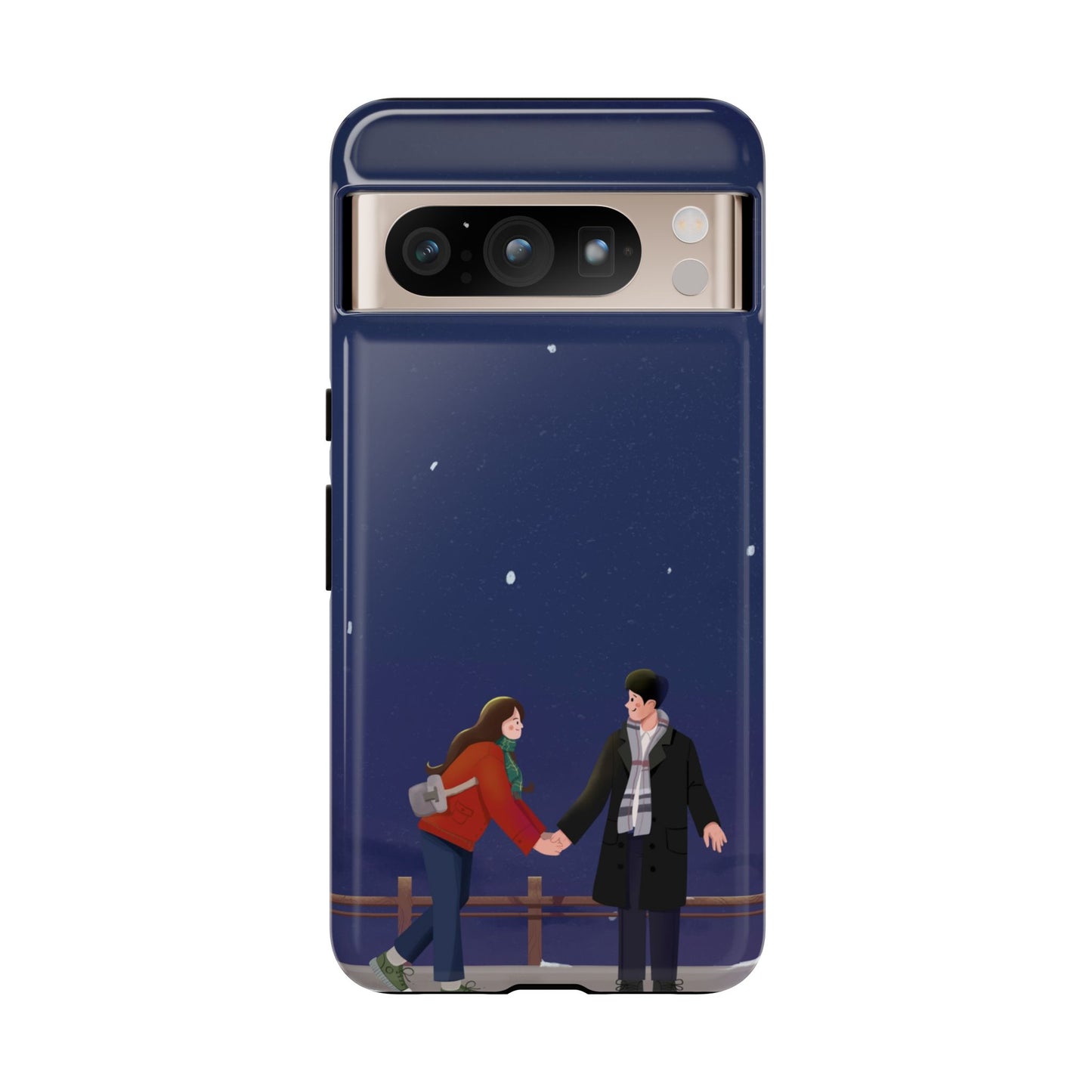 Blue Illustrated Couple and Night Sky Phone Case
