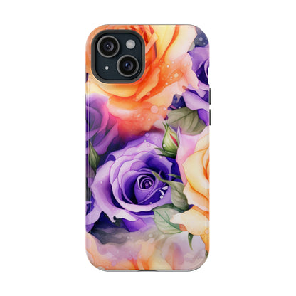 Vibrant Purple and Gold Floral Pattern Magnetic iPhone Case