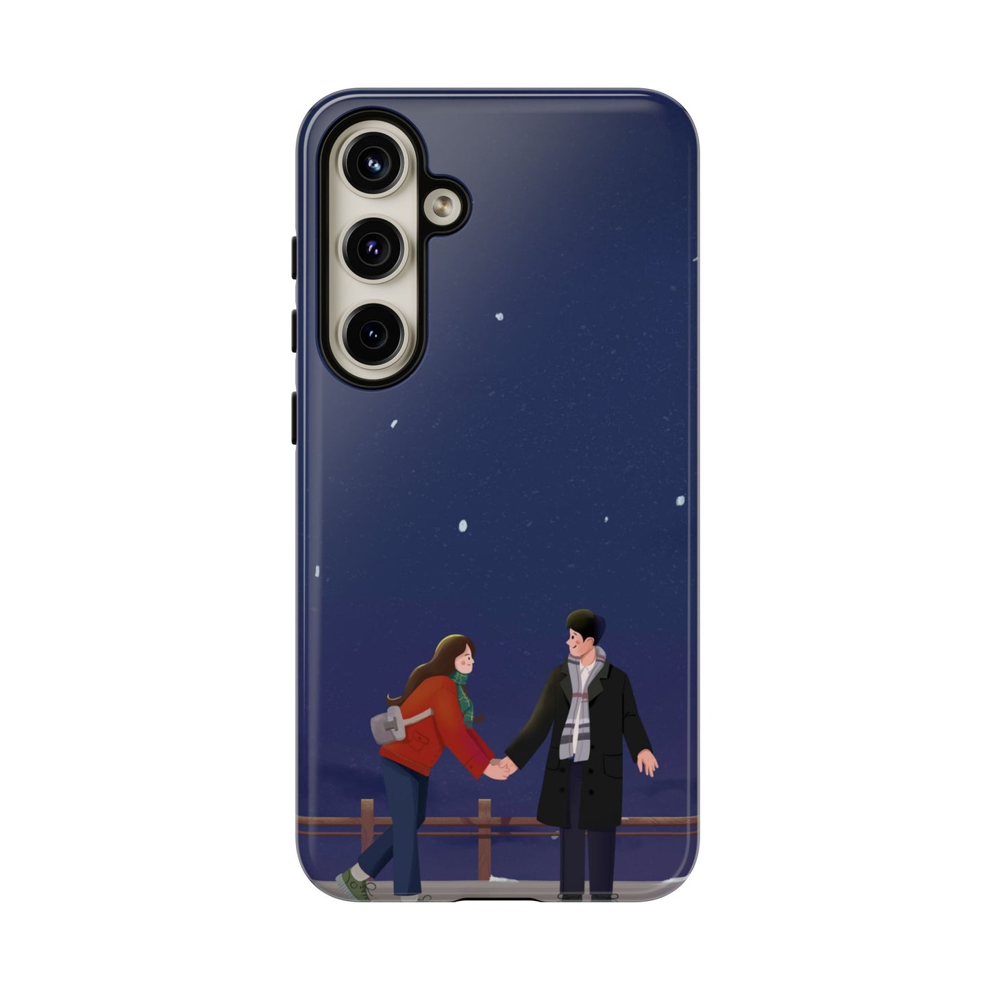 Blue Illustrated Couple and Night Sky Phone Case