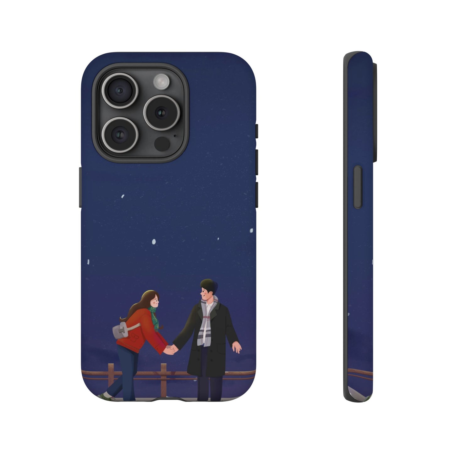 Blue Illustrated Couple and Night Sky Phone Case