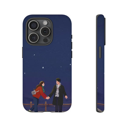 Blue Illustrated Couple and Night Sky Phone Case