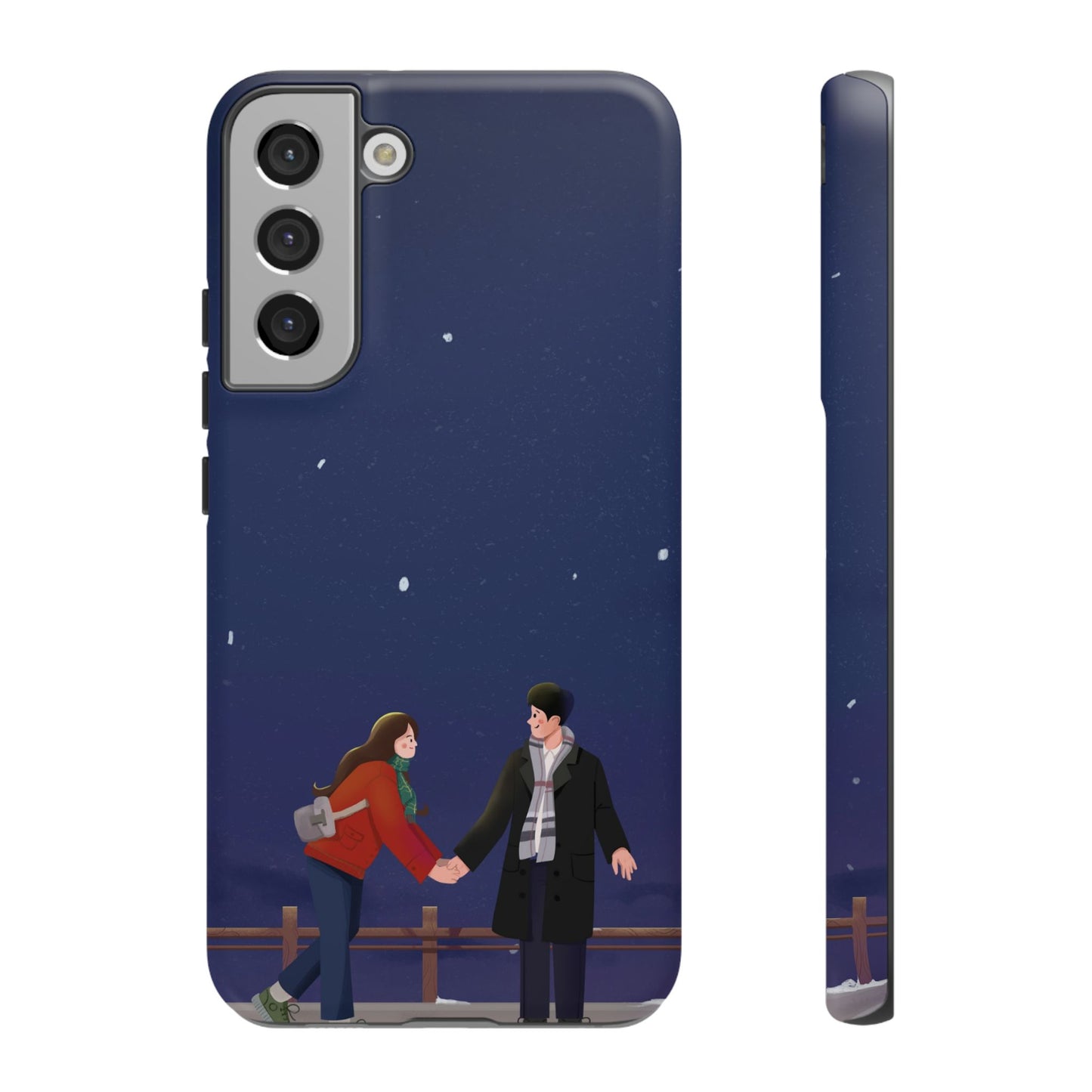 Blue Illustrated Couple and Night Sky Phone Case
