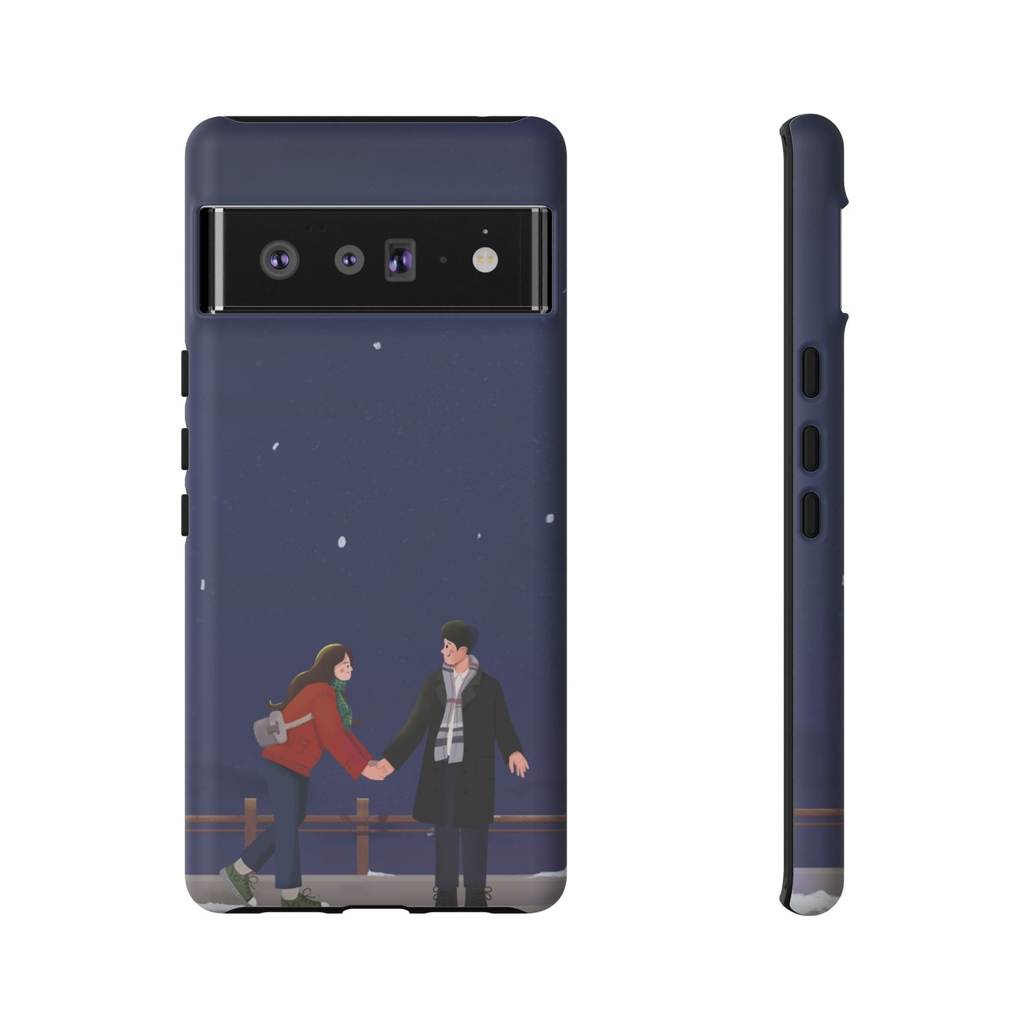 Blue Illustrated Couple and Night Sky Phone Case