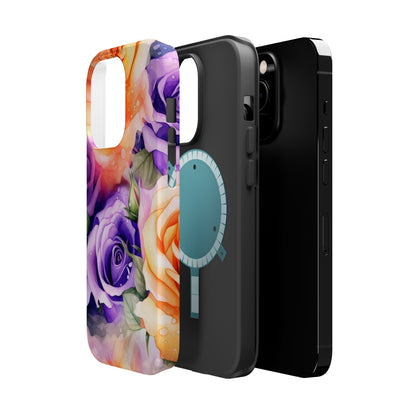 Vibrant Purple and Gold Floral Pattern Magnetic iPhone Case