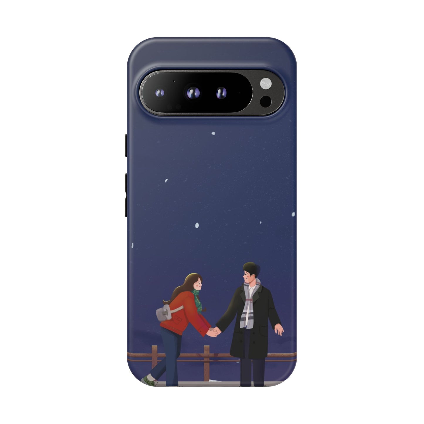 Blue Illustrated Couple and Night Sky Phone Case