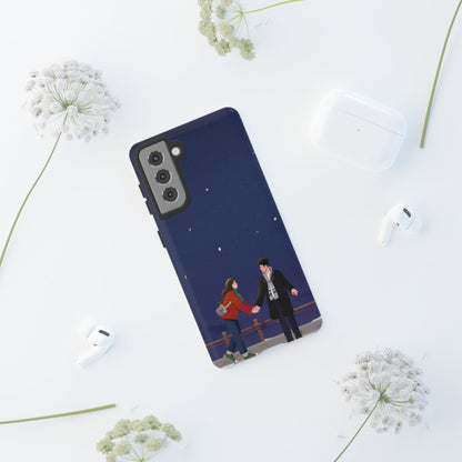 Blue Illustrated Couple and Night Sky Phone Case