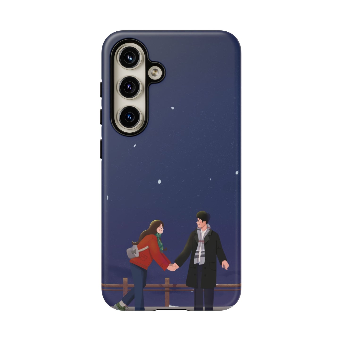 Blue Illustrated Couple and Night Sky Phone Case