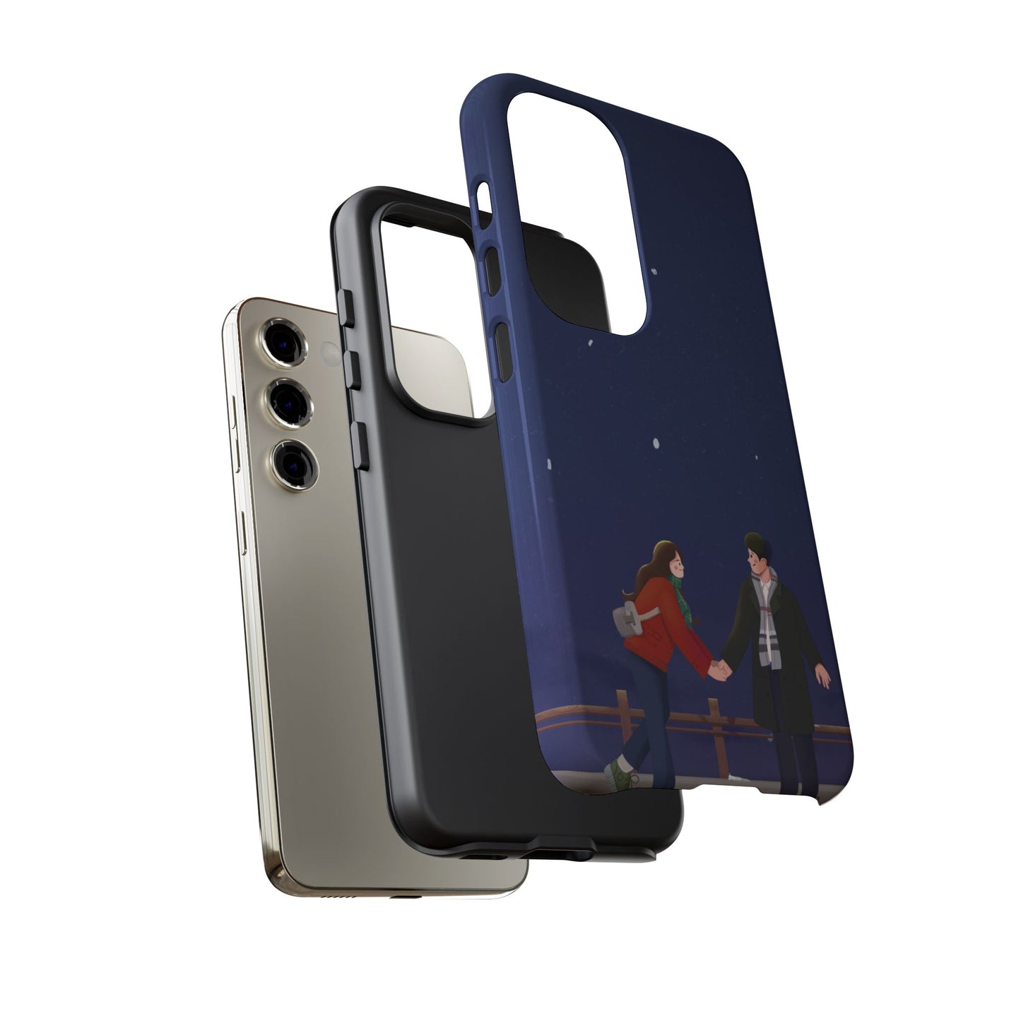 Blue Illustrated Couple and Night Sky Phone Case