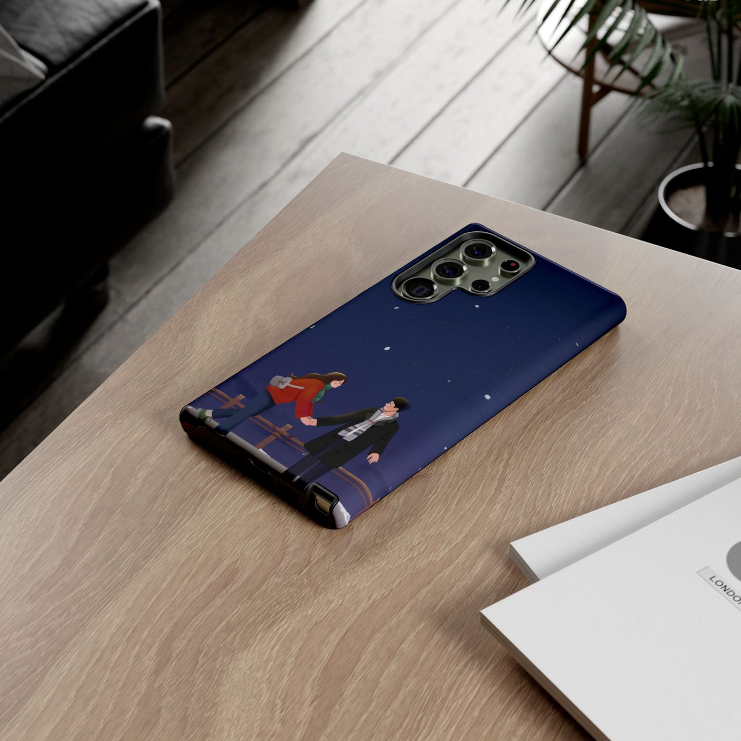 Blue Illustrated Couple and Night Sky Phone Case