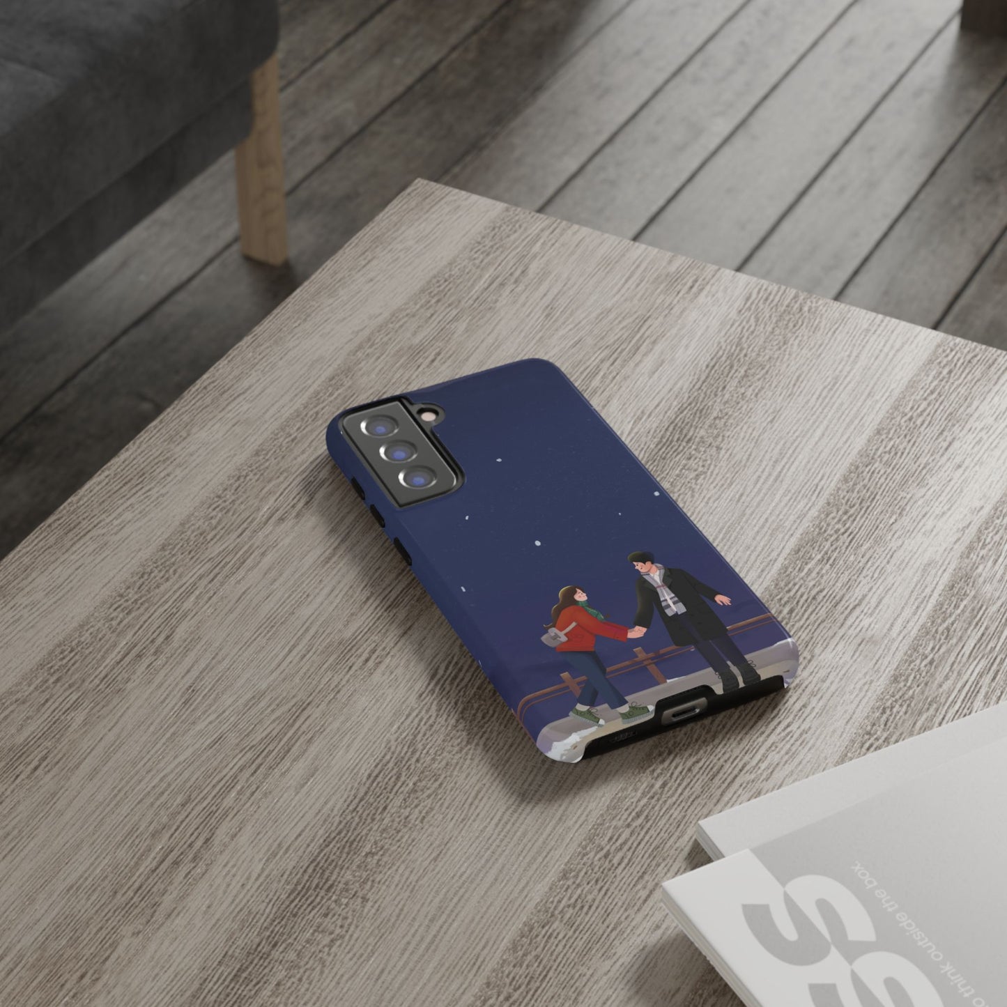 Blue Illustrated Couple and Night Sky Phone Case