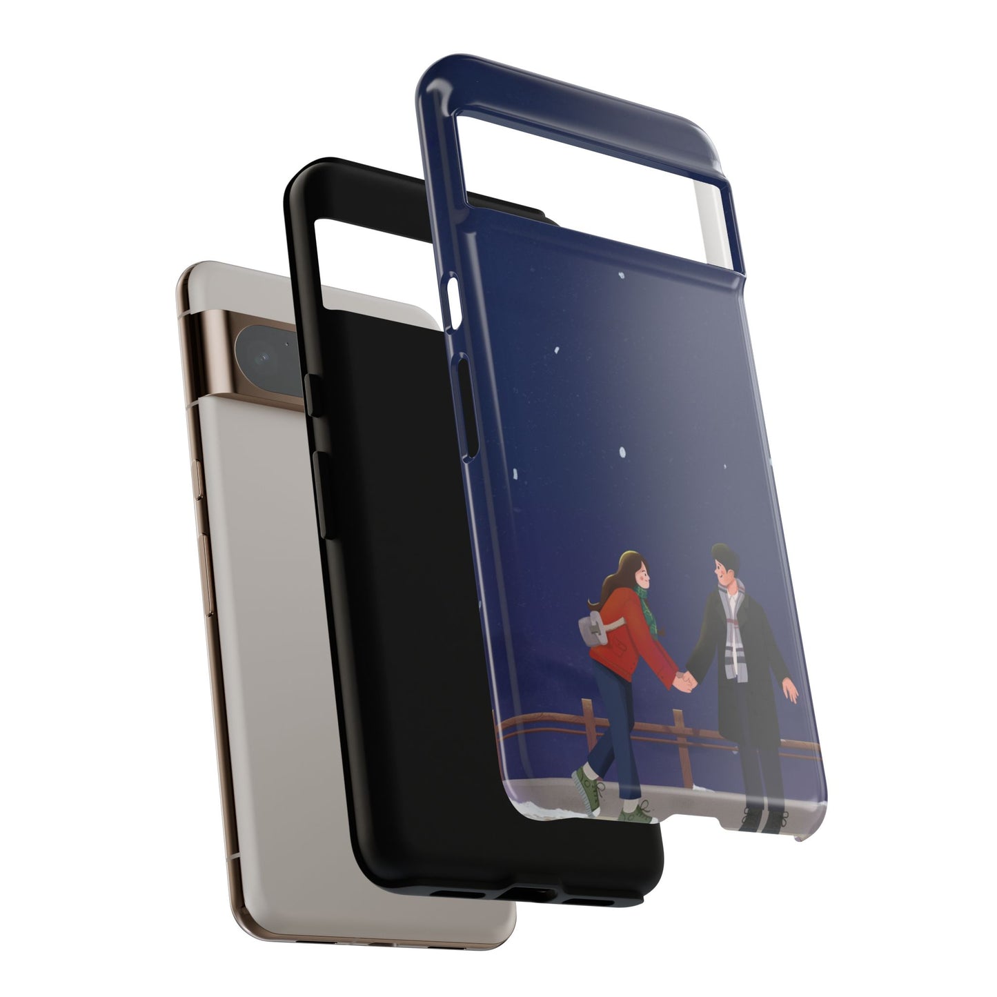 Blue Illustrated Couple and Night Sky Phone Case