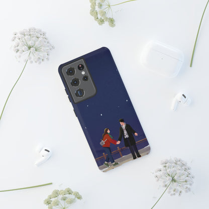 Blue Illustrated Couple and Night Sky Phone Case