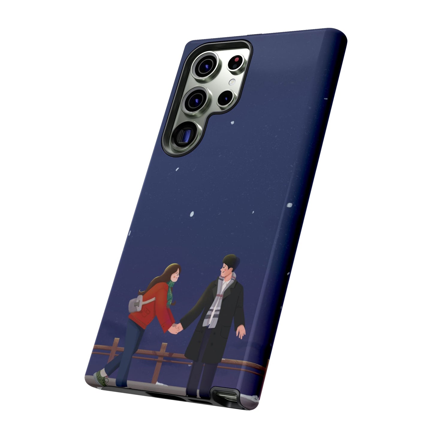 Blue Illustrated Couple and Night Sky Phone Case