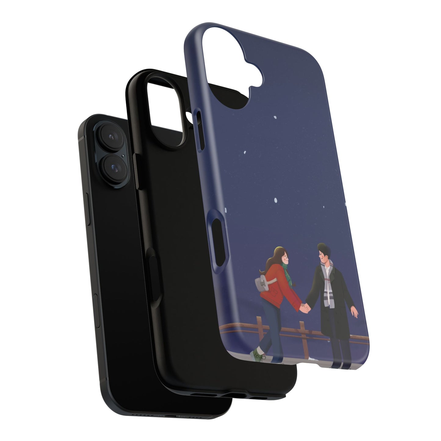 Blue Illustrated Couple and Night Sky Phone Case