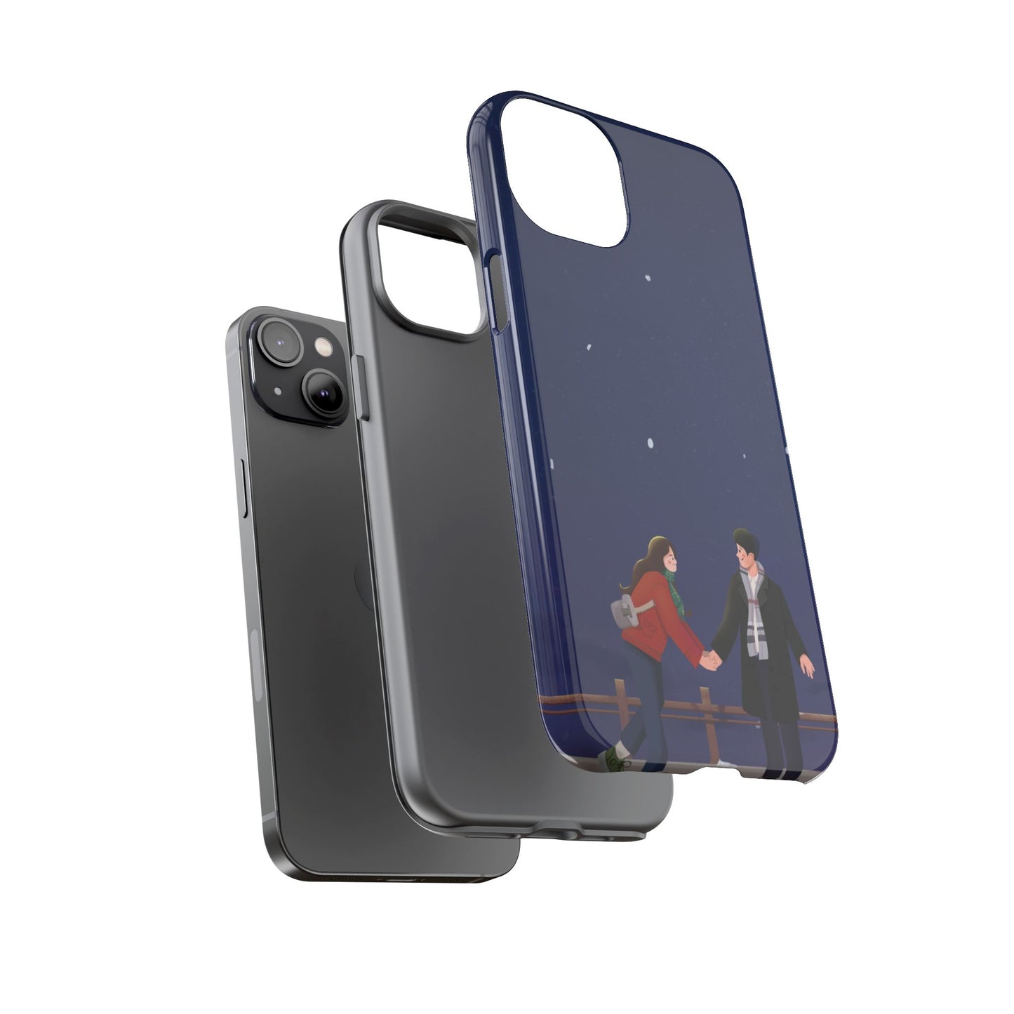 Blue Illustrated Couple and Night Sky Phone Case