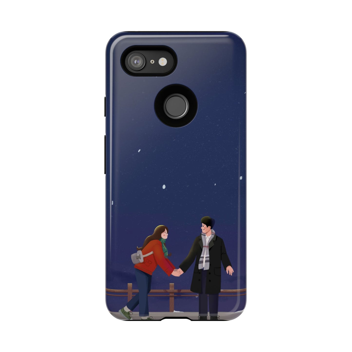 Blue Illustrated Couple and Night Sky Phone Case