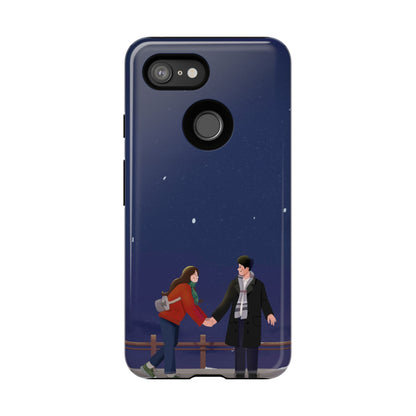Blue Illustrated Couple and Night Sky Phone Case