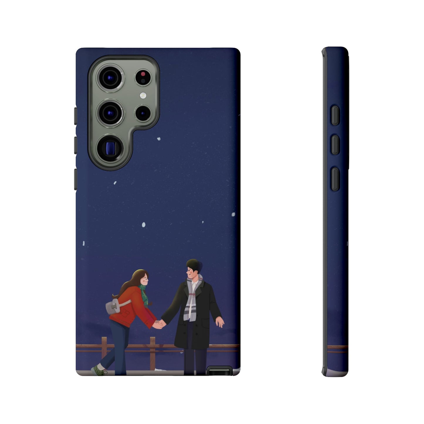Blue Illustrated Couple and Night Sky Phone Case