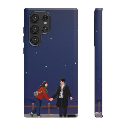 Blue Illustrated Couple and Night Sky Phone Case