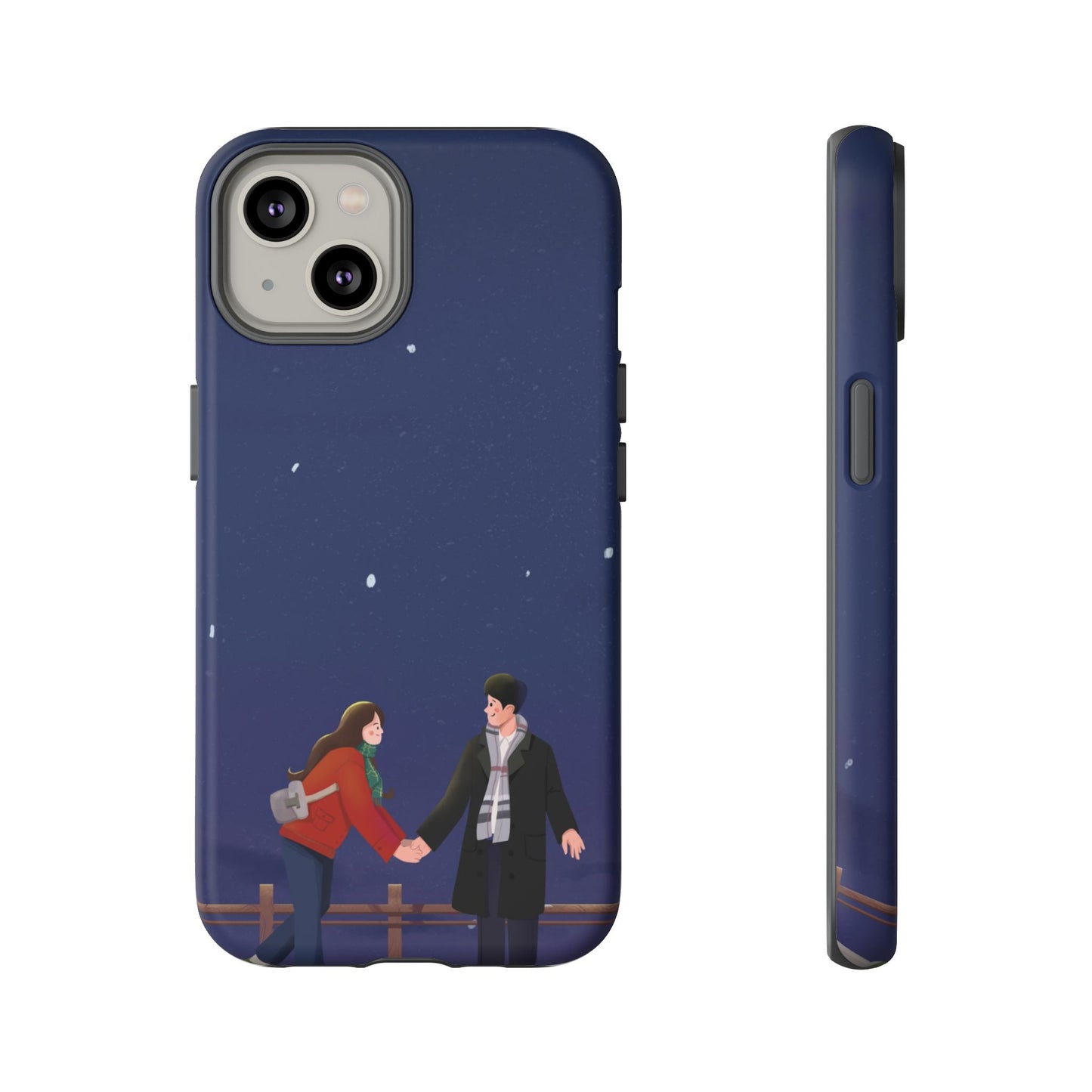 Blue Illustrated Couple and Night Sky Phone Case