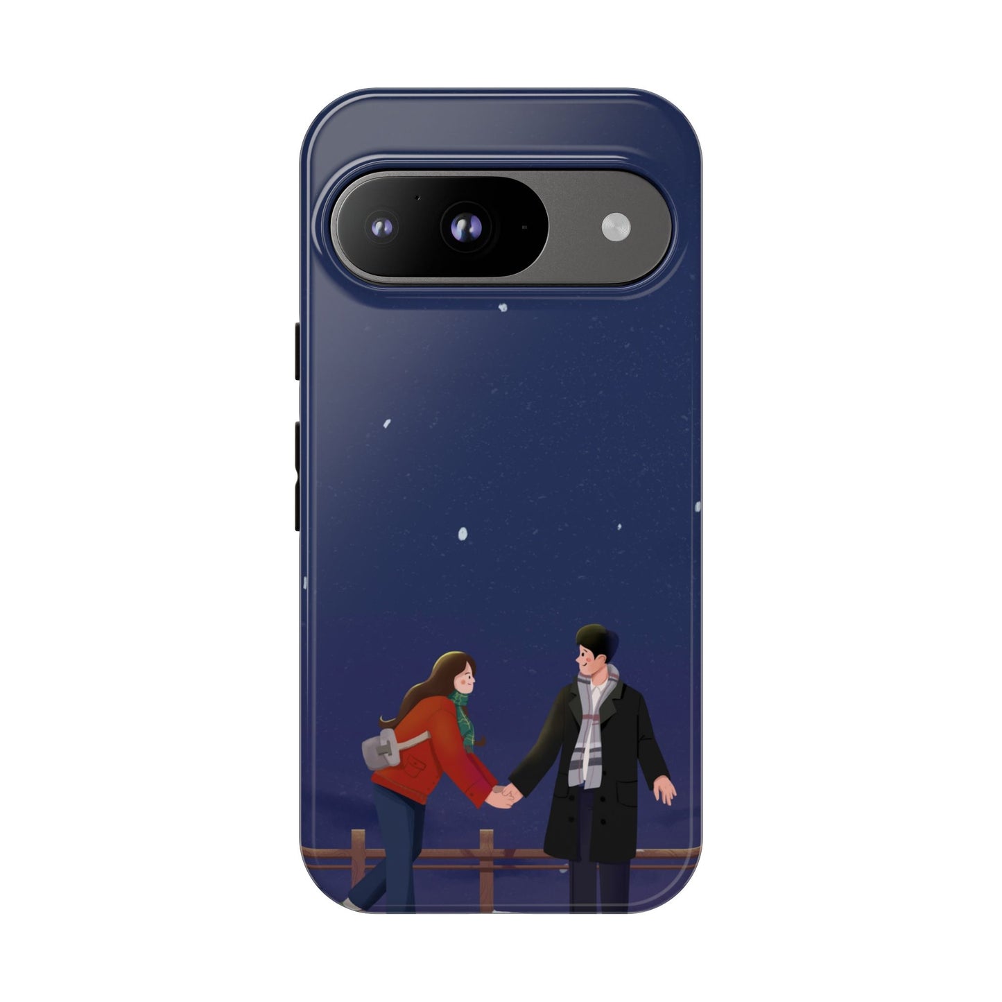 Blue Illustrated Couple and Night Sky Phone Case