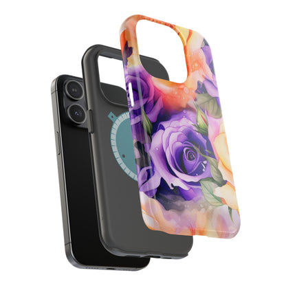 Vibrant Purple and Gold Floral Pattern Magnetic iPhone Case