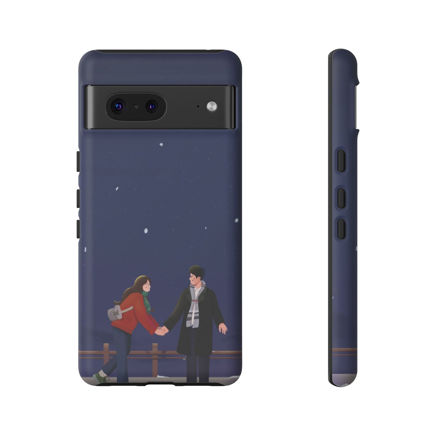 Blue Illustrated Couple and Night Sky Phone Case