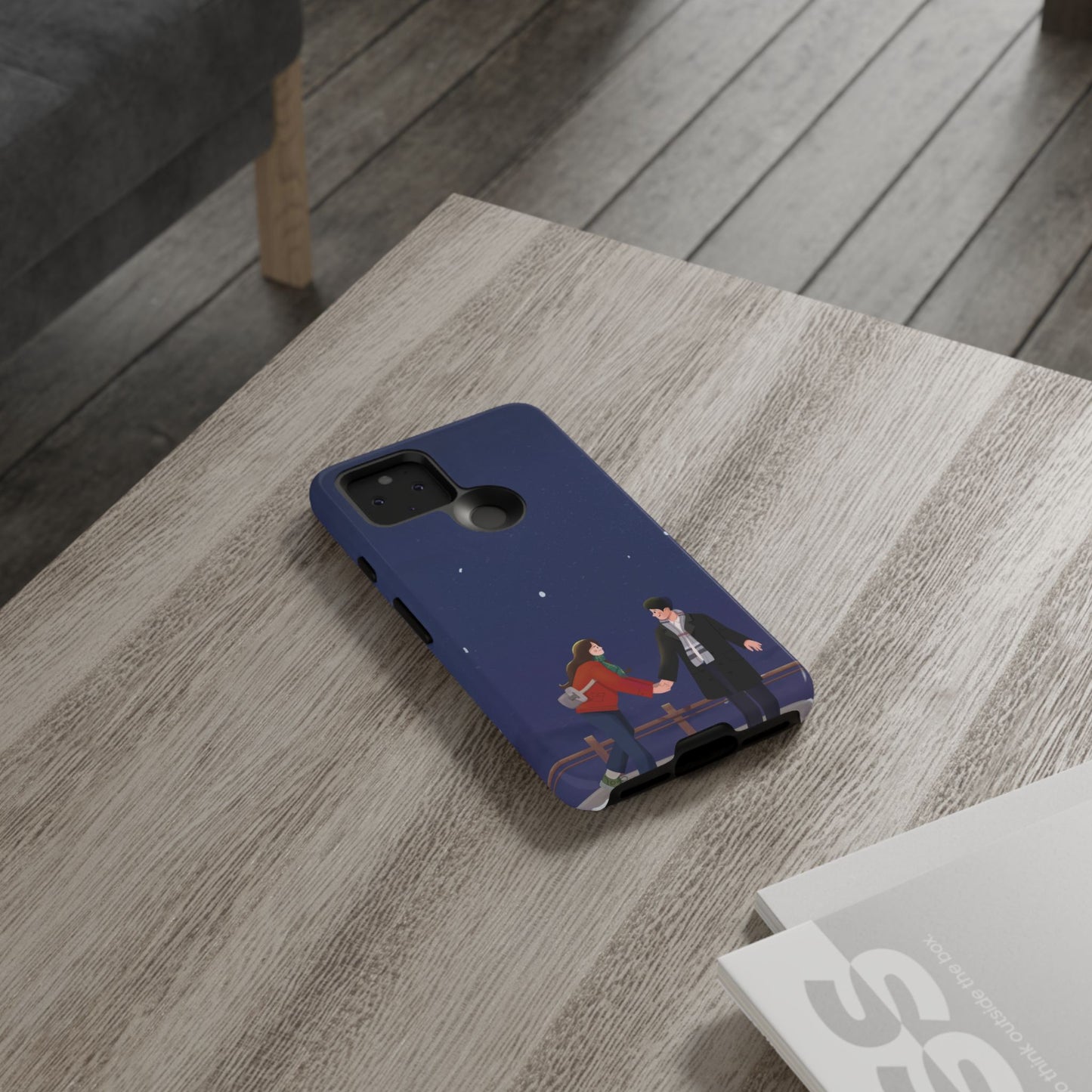 Blue Illustrated Couple and Night Sky Phone Case