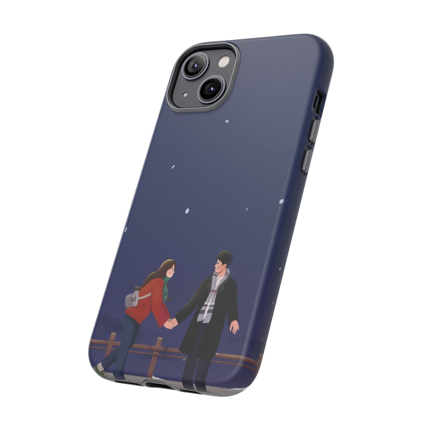 Blue Illustrated Couple and Night Sky Phone Case