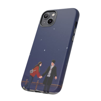 Blue Illustrated Couple and Night Sky Phone Case