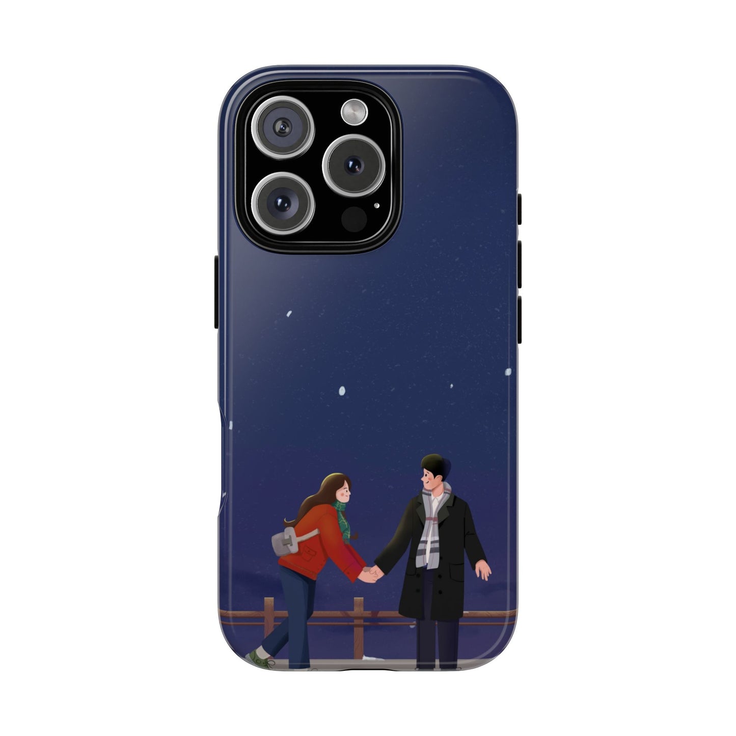 Blue Illustrated Couple and Night Sky Phone Case
