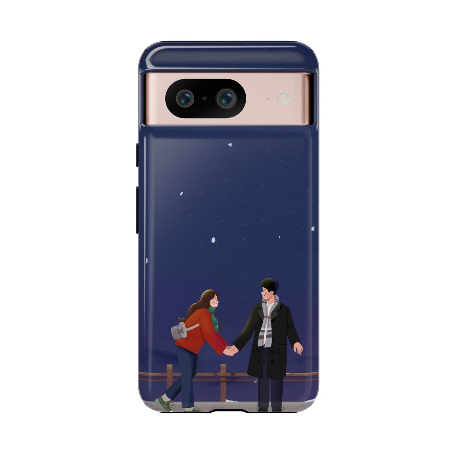 Blue Illustrated Couple and Night Sky Phone Case