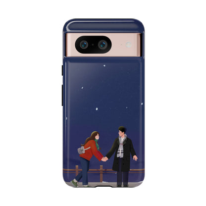 Blue Illustrated Couple and Night Sky Phone Case