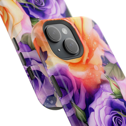 Vibrant Purple and Gold Floral Pattern Magnetic iPhone Case