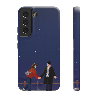 Blue Illustrated Couple and Night Sky Phone Case