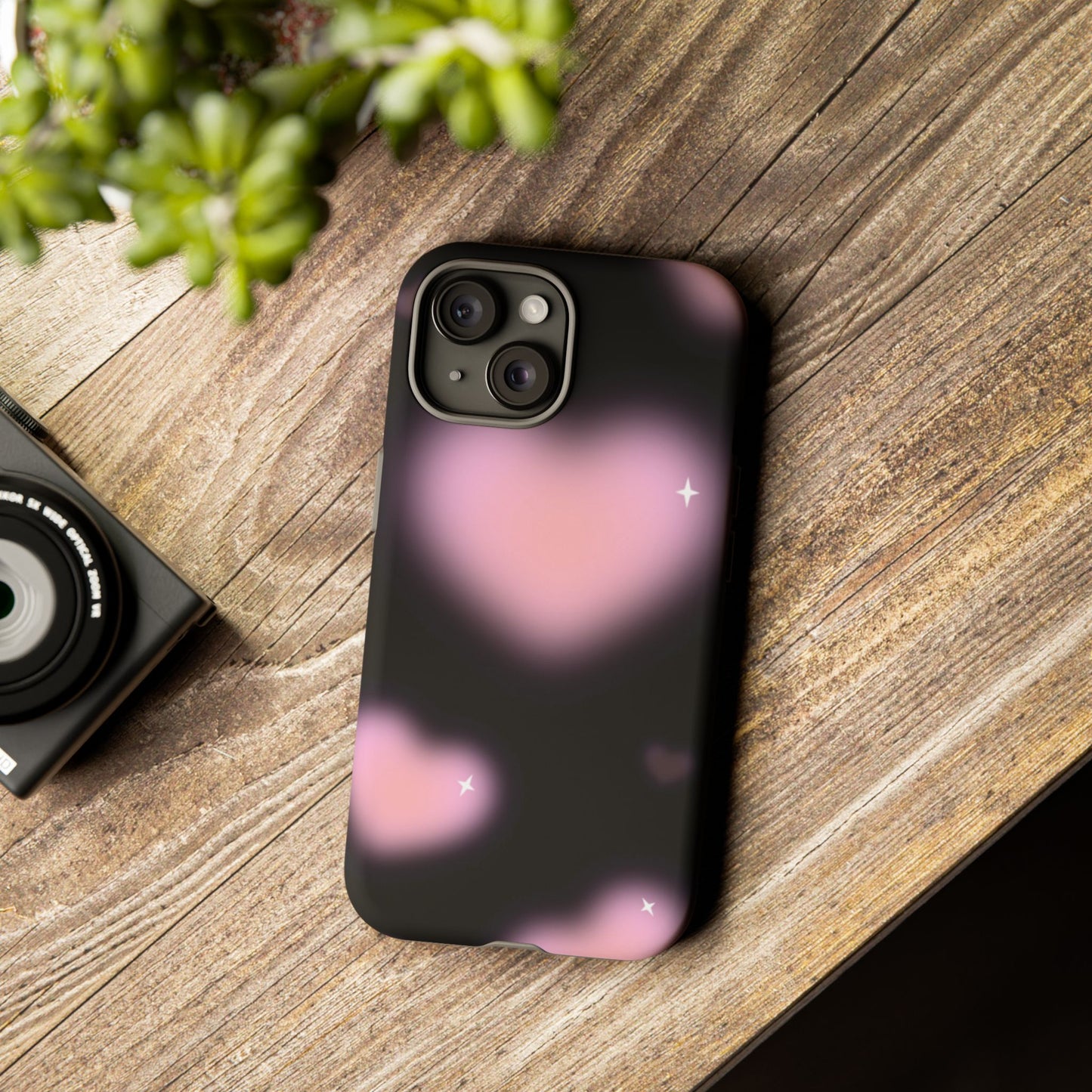 Black and Pink Blurry Heart Phone Case