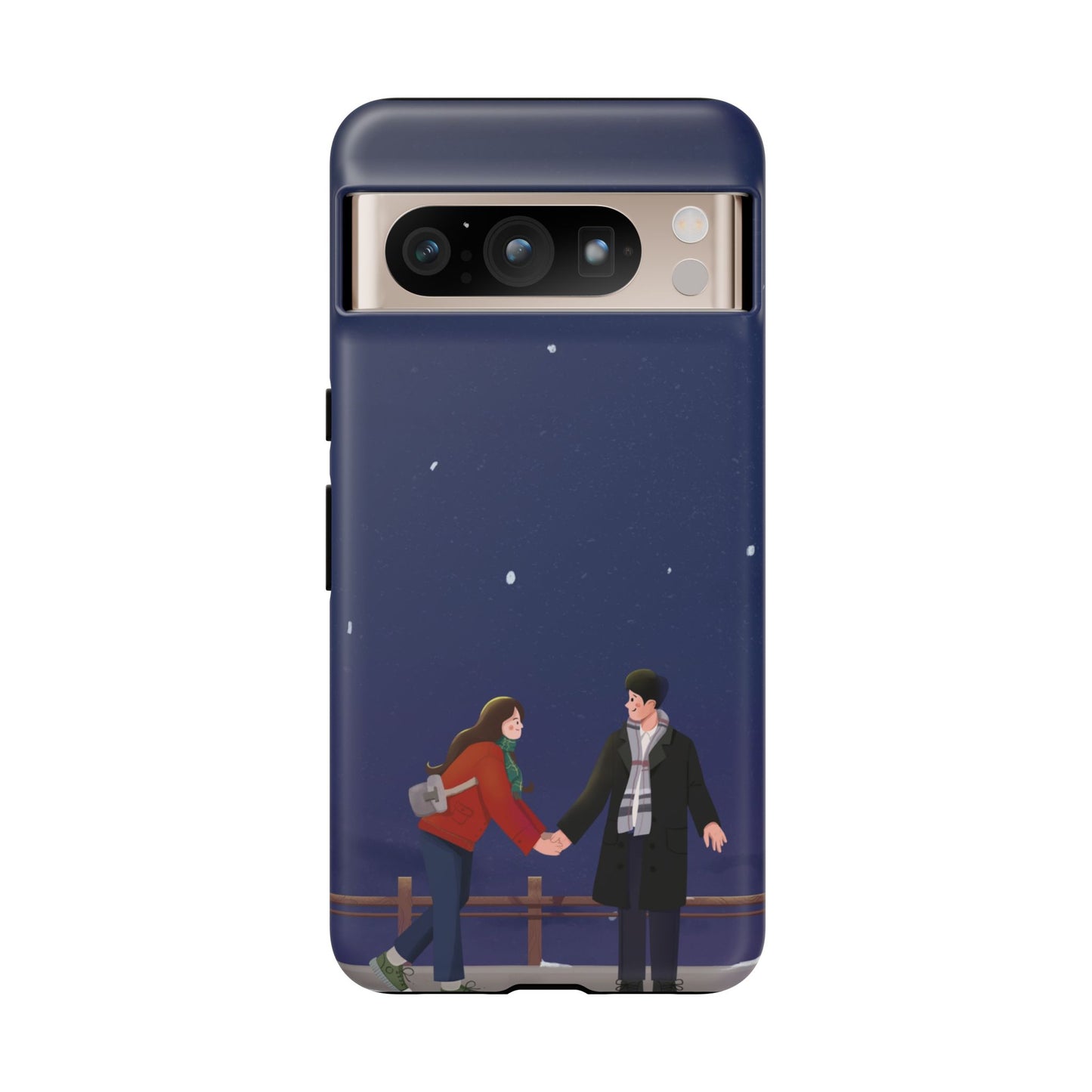 Blue Illustrated Couple and Night Sky Phone Case